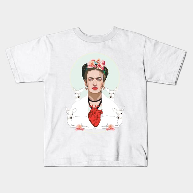 Frida Kahlo (white) Kids T-Shirt by annamckay